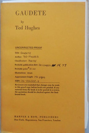 Item #003008 Gaudete. Ted Hughes