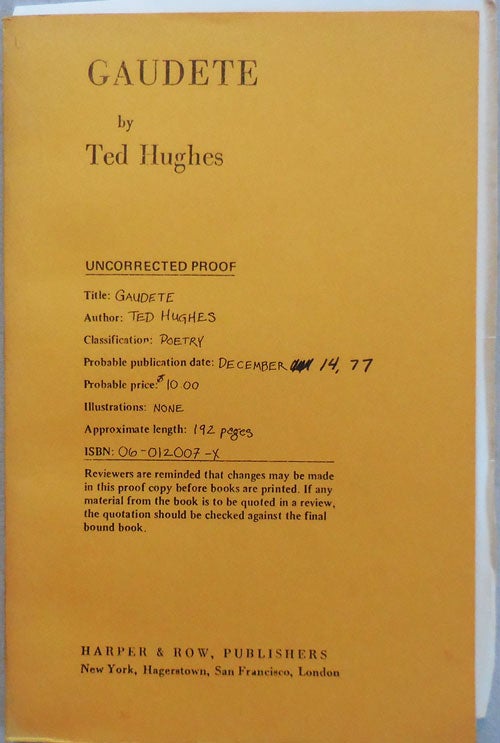 Item #003008 Gaudete. Ted Hughes.