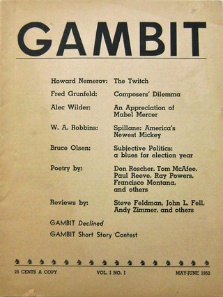 Item #12216 Gambit Volume 1 Number 1. Howard Nemerov, Alec, Wilder, Fred, Grunfeld