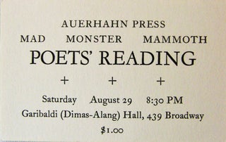 Item #12701 Announcement Card for the Auerhahn Press Mad Monster Mammoth Poet's Reading. Auerhahn...