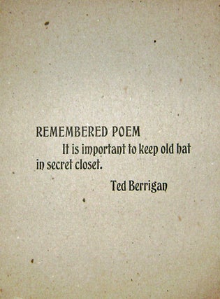 Item #13120 Remembered Poem (Broadside). Ted Berrigan