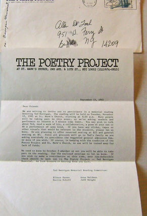 Item #13746 One Page Typed Letter from The Poetry Project Announcing the Ted Berrigan Memorial...