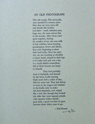 Item #13983 An Old Photograph (Signed Poetry Broadside). Ted Kooser