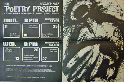 Item #14840 The Poetry Project October 1982 Event Announcement Poster. Ted Berrigan, Ron, Padgett.