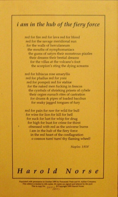 Item #15260 I Am In The Hub Of The Fiery Force (Broadside Poem). Harold Norse.