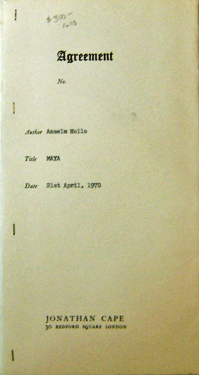 Item #16118 Maya; Works 1959 - 1969 (Long Galley Proof Sheets with Original Jonathan Cape Contract). Anselm Hollo.