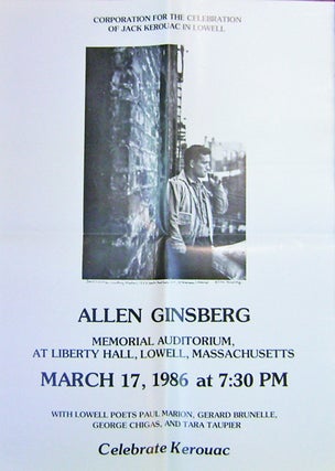 Item #16633 Poster for a 1986 Allen Ginsberg Appearance at Memorial Auditorium, Lowell...