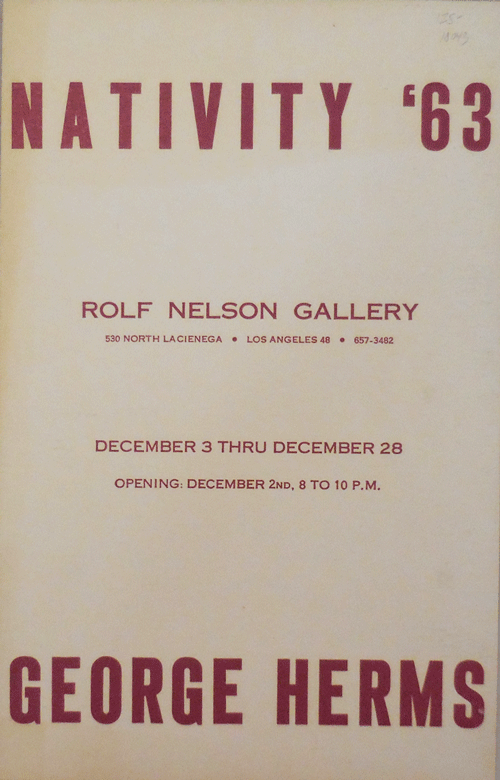 Item #18043 Nativity '63 Rolf Nelson Gallery Exhibit Flyer. George Art - Herms.