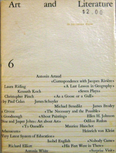 Item #18120 Art and Literature 6 (Signed by Artist Nell Blaine). Antonin Artaud, Maurice, Blanchot, James, Schuyler, Michael, Benedikt, Kenneth, Koch, Laura, Riding.