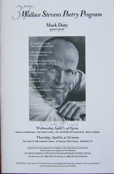 Item #18256 Signed Poster - 37th Wallace Stevens Poetry Program. Mark Doty.