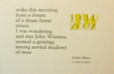 Item #19301 Poetry Postcard (A Real Dream). Robin Blaser.