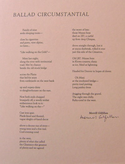 Item #19350 Ballad Circumstantial (Signed Broadside). Merrill Gilfillan.