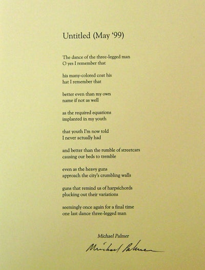 Item #19448 Untitled (May '99) (Signed Broadside). Michael Palmer.