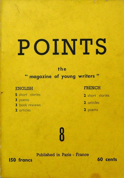 Item #19696 Points the "magazine of young writers" #8. Marcel Bisiaux, Sindbad Vail, David Gascoyne Mordecai Richler, Jan Rabie, Brandan Behan, Herb Gold.