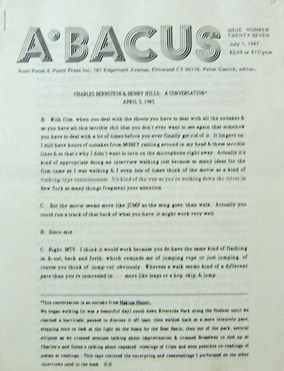 Item #19822 Abacus Issue Number Twenty-Seven. Charles Bernstein, Henry Hills, Peter Gannick.