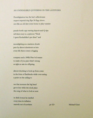 Item #20204 An Undeniable Quivering In The Latitudes (Broadside Poem). Michael Gizzi