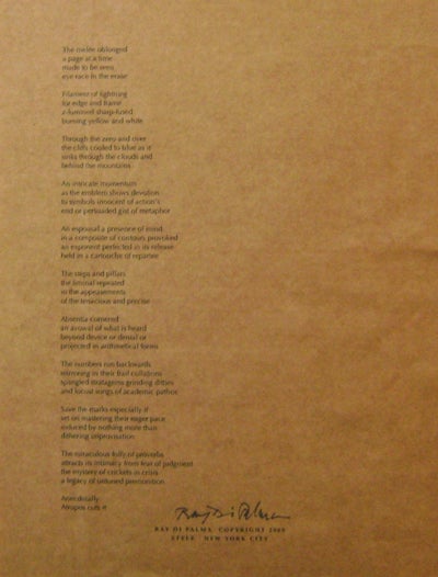 Item #20205 "The melee oblonged..." (Signed Broadside Poem). Ray Di Palma.