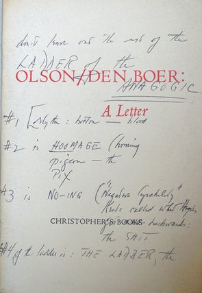 Item #20605 Olson / Den Boer: A Letter. Carles / Den Boer Olson, James