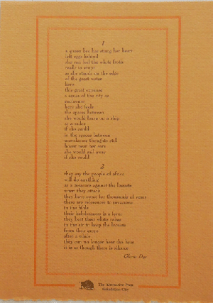 Item #20923 Untitled Poem "a queen bee... (Broadside Poem). Gloria Dye