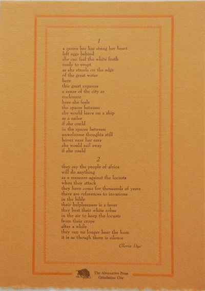 Item #20923 Untitled Poem "a queen bee... (Broadside Poem). Gloria Dye.
