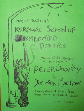 Item #21069 Poetry Reading Poster - Naropa Institute. Peter Orlovsky, Jackson Mac Low