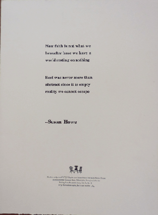 Item #22369 Untitled Broadside Poem (Now faith is not what we...). Susan Howe