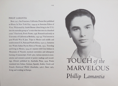 Item #22596 Touch of the Marvelous (Proof Cover). Philip Lamantia, Phillip.