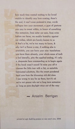 Item #23160 Degrets (Broadside Poem). Anselm Berrigan