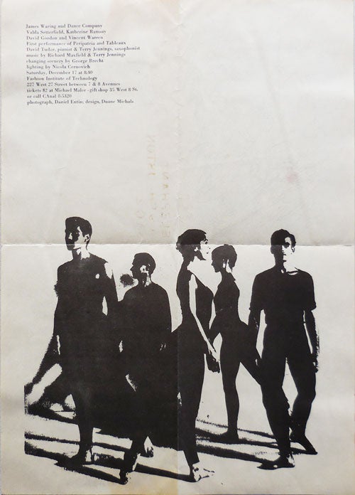 Item #23187 Announcement Poster for a 1960 Performance of the James Waring Dance Company and Guests Performing Peripateia and Tableaux at Fashion Institute. with David Tudor, Terry Jennings, Experimental Dance - James Waring, Valda Setterfield Dance Company, David Gordon, Katherine Ramsey, Vincent Warren.