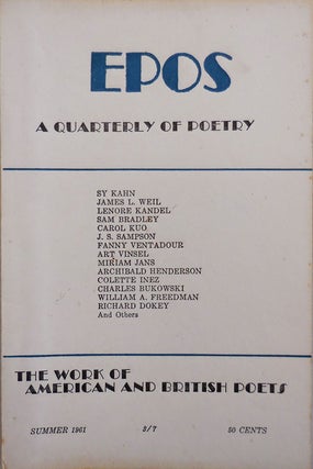 Item #23192 EPOS A Quarterly of Poetry Summer 1961 Vol. 12 No. 4. Will Tullos, Evelyn Thorne,...