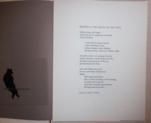 Item #23360 Woman Is The Death Of The Soul (Broadside Poem). Joyce Carol Oates.