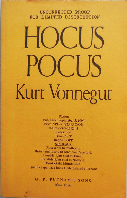 Item #23445 Hocus Pocus (Uncorrected Proof). Kurt Vonnegut, Jr.
