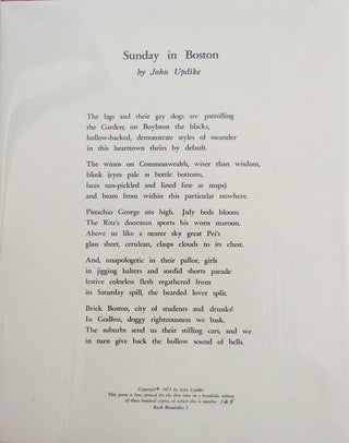 Item #23454 Sunday in Boston (Broadside Poem). John Updike