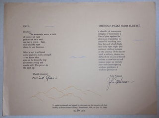 Item #23954 Poetry Broadside - Paul by Giannini and The High Peaks From Blue Mt. by Perlman...