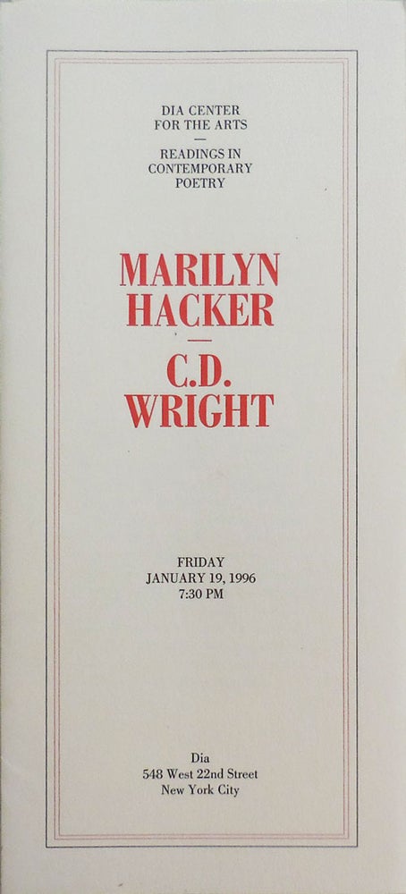 Item #24309 Dia Center for the Arts Broadsides. Marilyn Hacker, C. D. Wright.