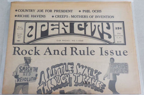 Item #24349 Open City Number 34 (Dec 22 - 28); Rock and Rule Issue. John Underground Newspaper - Bryan, Phil Ochs Charles Bukowski, Mothers of Invention, Richie Havens.