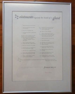 Item #24590 22 ointments against the hand of a ghost (Signed Broadside Poem). Frances Mayes