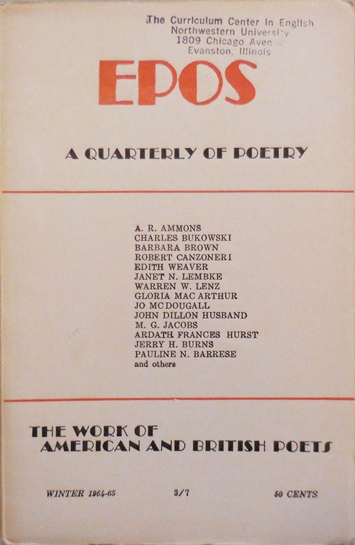Item #24705 EPOS A Quarterly of Poetry Winter 1964 - 65. Will Tullos, Evelyn Thorne, Neeli Cherry A. R. Ammons, Duane Locke, Charles Bukowski.