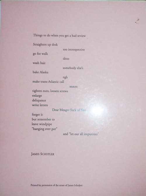 Item #26128 Things to do when you get a bad review (Broadside Poem). James Schuyler.