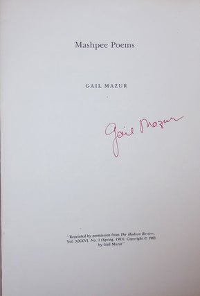 Item #26525 Mashpee Poems (Signed). Gail Mazur