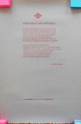 Item #27582 Certainly Metaphysics (Poetry Broadside). Asa Benveniste