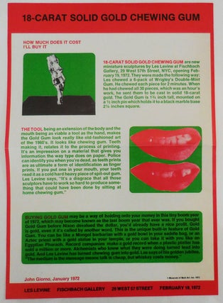 Item #27723 Poster - 18-Carat Solid Gold Chewing Gum. Lew Art Ephemera - Levine, John Giorno