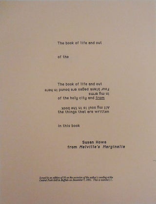Item #27973 "The book of life and out ...." (First line of a poetry broadside from Melville's...