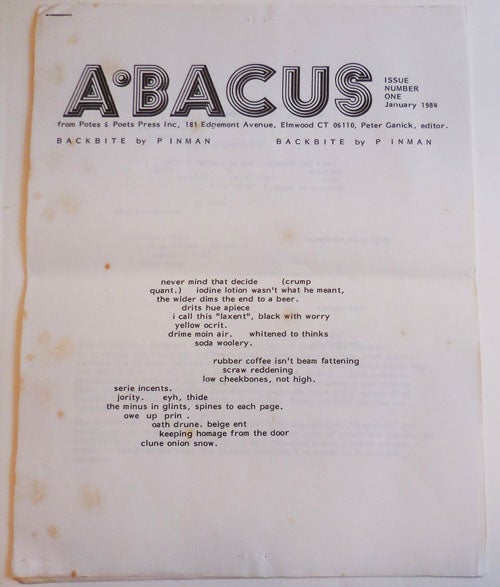 Item #28424 Abacus Issue Number One. Peter Ganick, P. Inman.