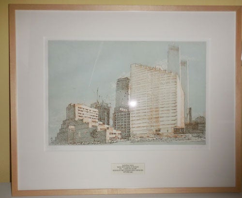 Item #28893 Irving Trust, College of Insurance a Flight Into Newark (Signed Limited Etching and Aquatint). Rackstraw Original Art - Downes.