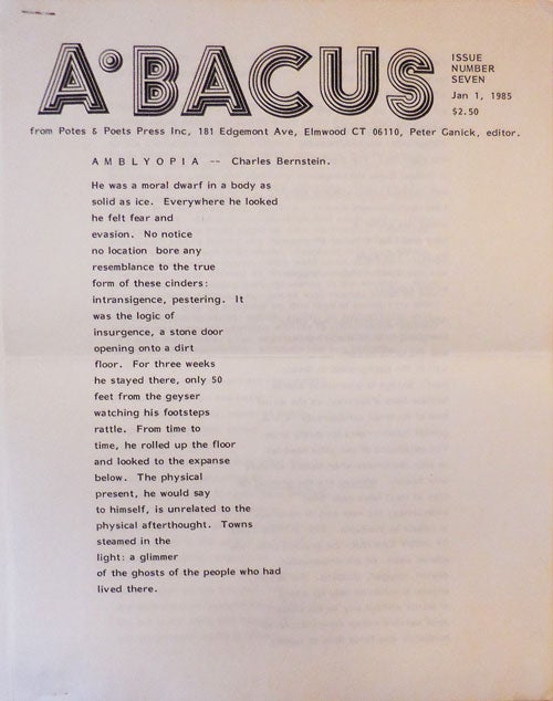 Item #28903 Abacus Issue Number Seven. Peter Ganick, Charles Bernstein.