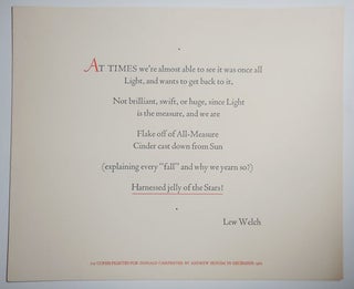 Item #29063 Untitled Poetry Broadside "At Times we're almost able to see it was once all ..." Lew...