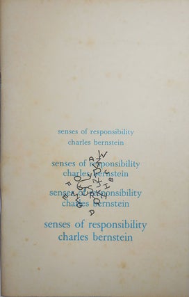 Item #29144 Senses Of Responsibility. Charles Bernstein