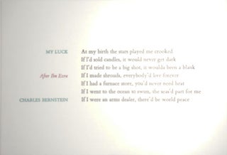 Item #29477 My Luck (Poetry Postcard. Charles Tungsten Press - Bernstein