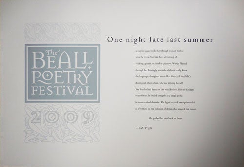 Item #29678 One Night Late Last Summer (Broadside Poem). C. D. Wright.